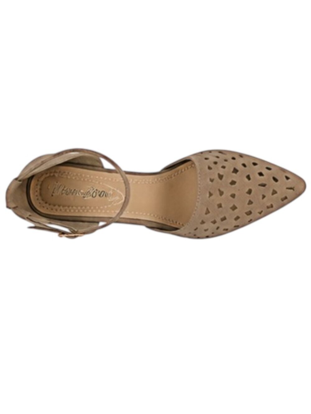 Nature Breeze Apex-01 Faux Suede D’Orsay Perforated Block Heel Beige Sandals - Picture 3 of 6
